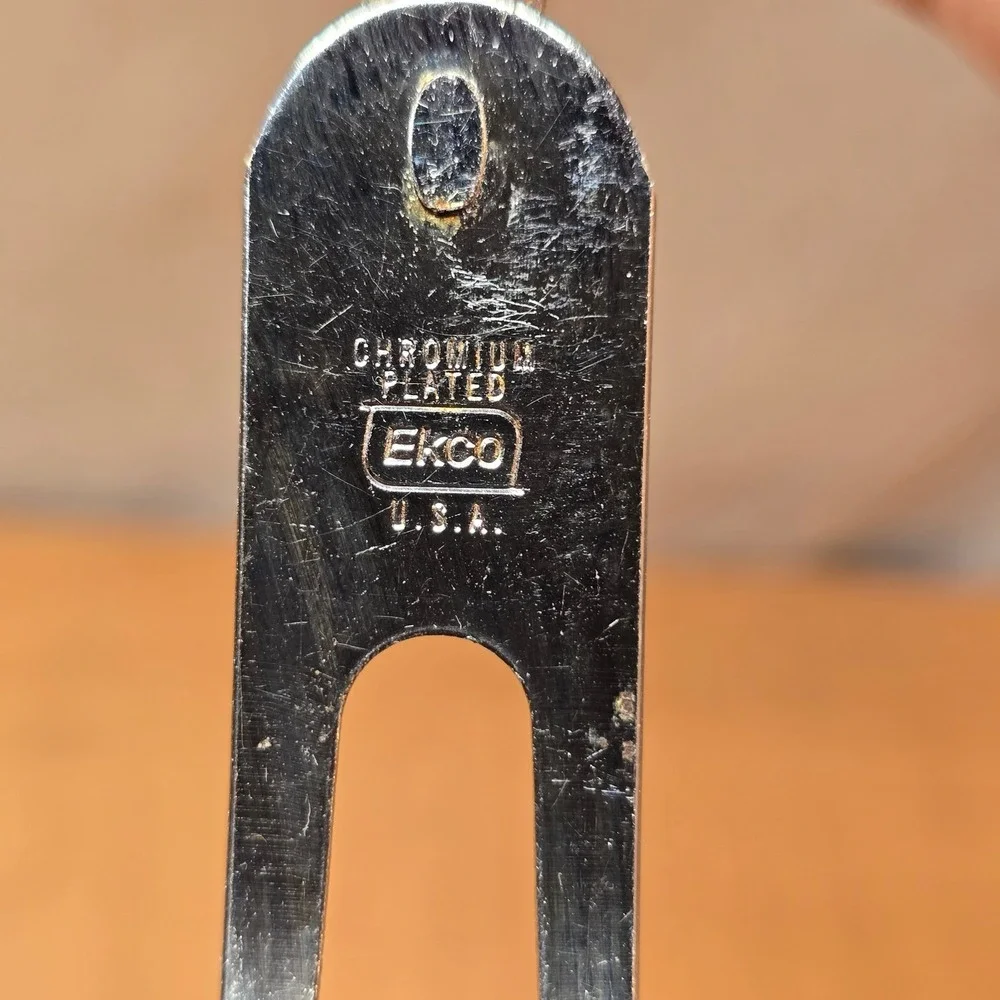 Vintage EKCO Chrome Plated Carving Fork‎ Black Handle Meat Turkey Thanksgiving